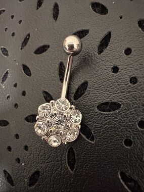 Silver Crystal Flower Belly Button Ring - Women Jewelry